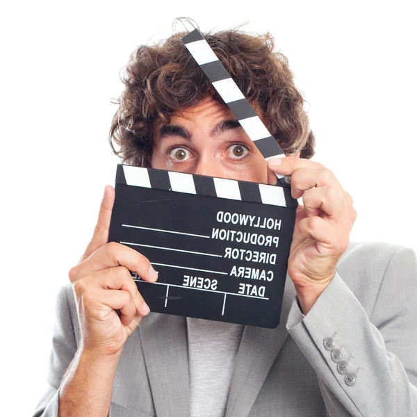 Young crazy man as a movies director — Stock Photo, Image