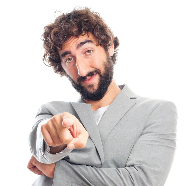 Young crazy man pointing — Stock Photo, Image