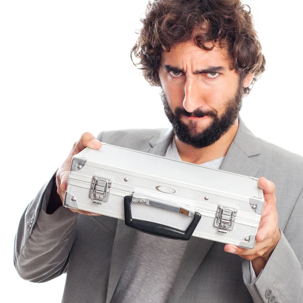 Young crazy man with a briefcase — Stock Photo, Image