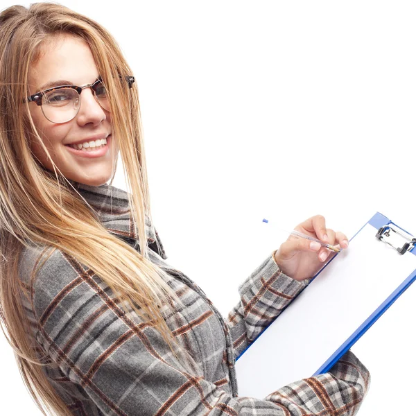 Junge coole Frau macht einen Test — Stockfoto