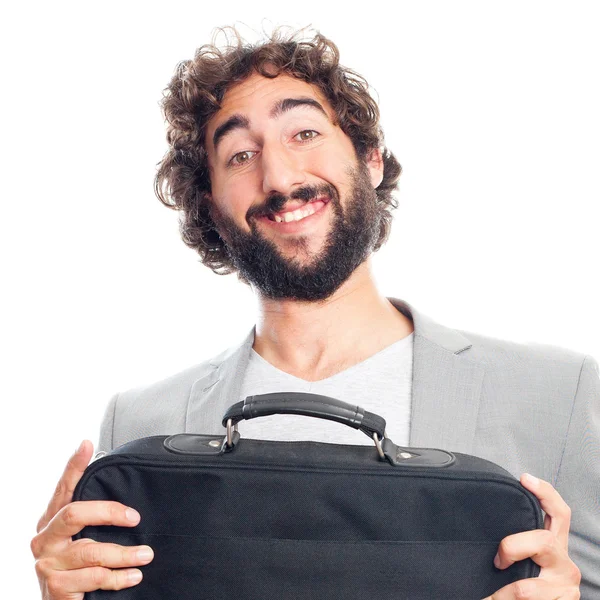 Young crazy man with a suitcase — Stock Photo, Image