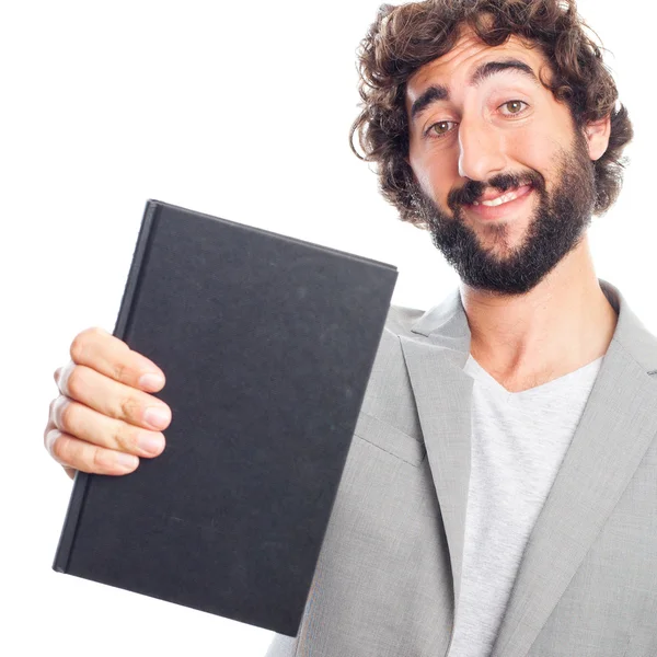 Young crazy man with a book — Stock Photo, Image