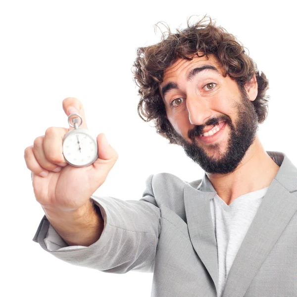 Gek jongeman met een stopwatch — Stockfoto