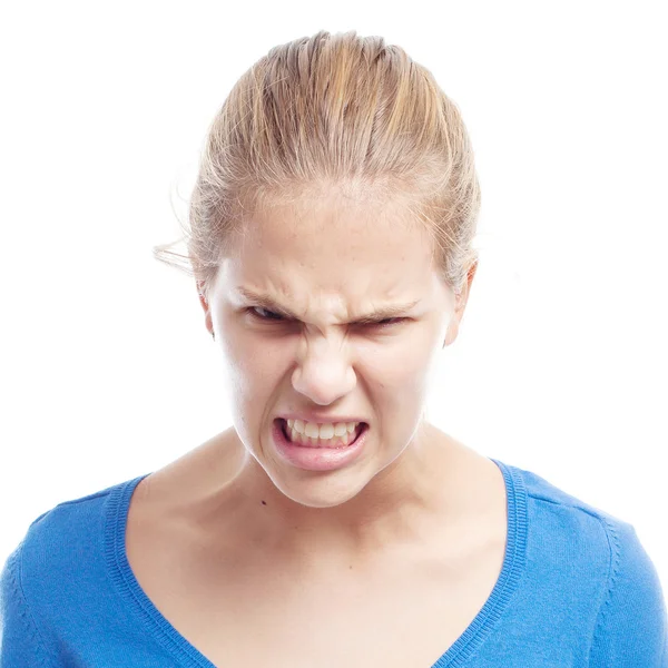 Νεαρή γυναίκα δροσερό θυμωμένος πόζα — Φωτογραφία Αρχείου