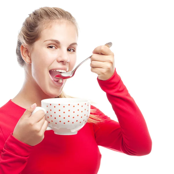 Young cool woman having breakfast — Stock Photo, Image