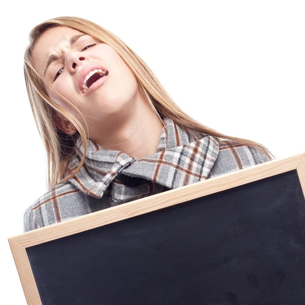 Junge coole Frau mit einer Tafel — Stockfoto