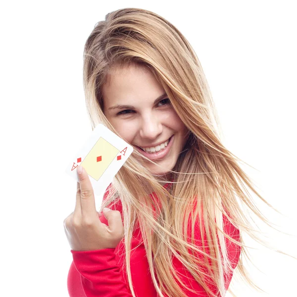 Young cool woman with an ace — Stock Photo, Image