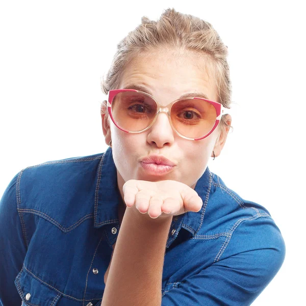 Young cool woman sending a kiss — Stock Photo, Image