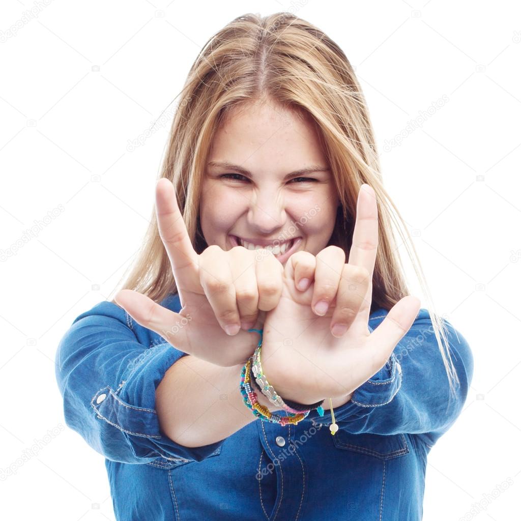 young cool woman disagree pose