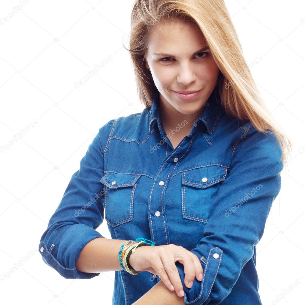 young cool woman facing to pose