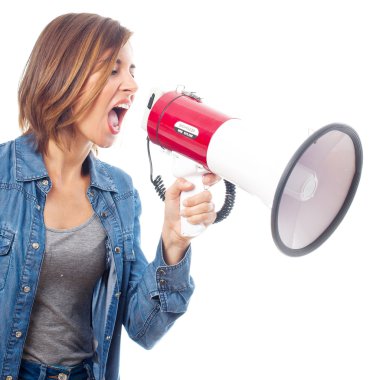 Bağırarak genç güzel kadın