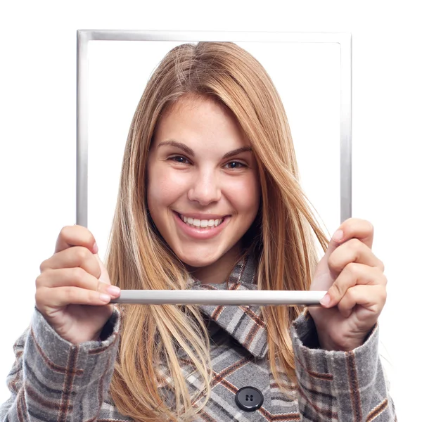 Jonge cool vrouw met stalen frame — Stockfoto