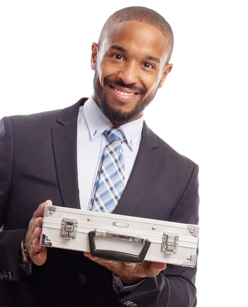 Young cool black man with steel briefcase — Stock Photo, Image
