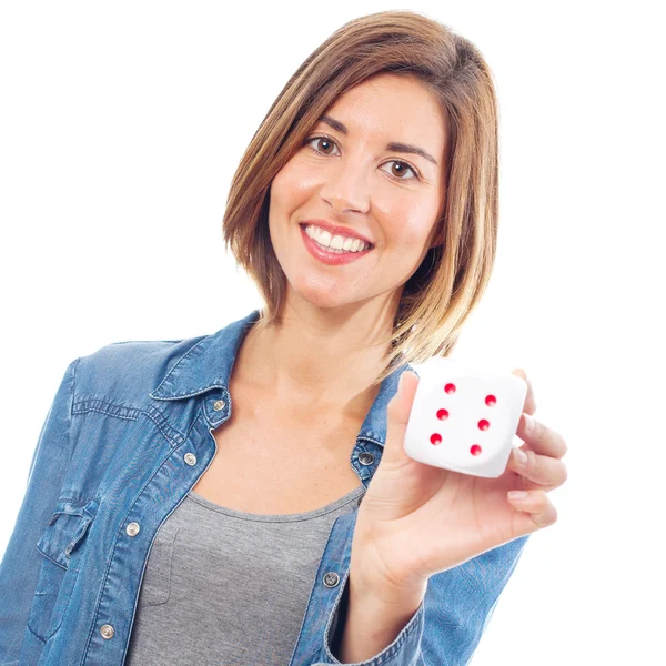 Junge coole Frau mit einem Würfel — Stockfoto