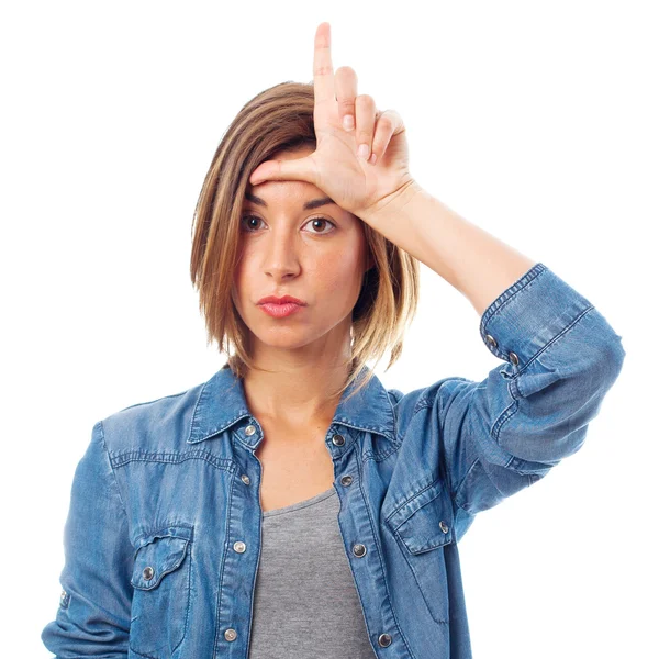 Young cool woman loser sign — Stock Photo, Image