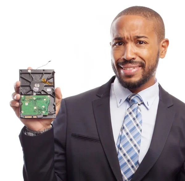 Jeune homme noir cool avec un disque dur — Photo