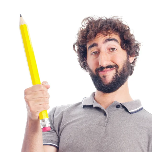 Young crazy man with a pencil — Stock Photo, Image