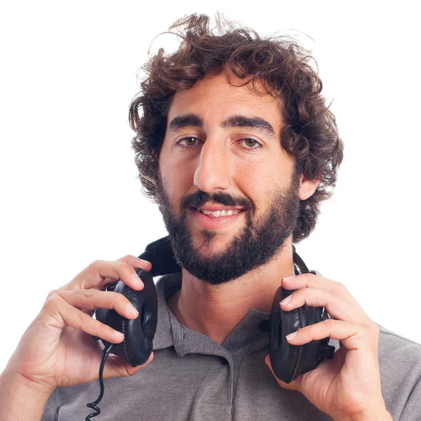 Young bearded man with headphones — Stock Photo, Image