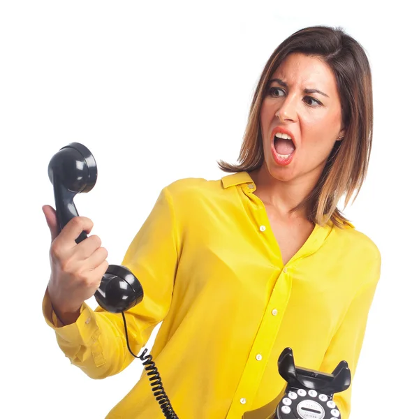 Jovem mulher legal falando no telefone — Fotografia de Stock