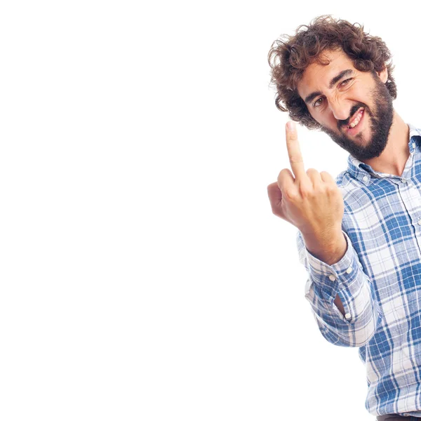 Young man fuck you sign — Stock Photo, Image