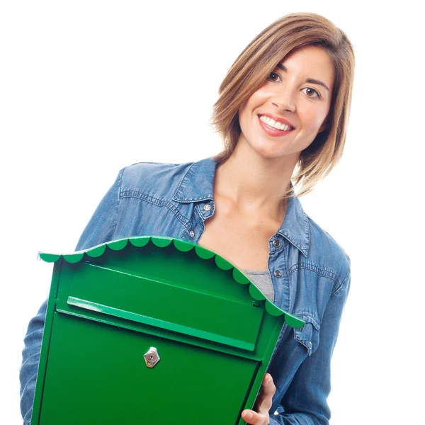 Young cool woman with a mailbox — Stock Photo, Image