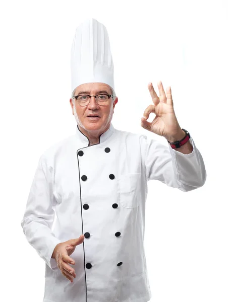 Senior cool man cheff ok gesto — Fotografia de Stock