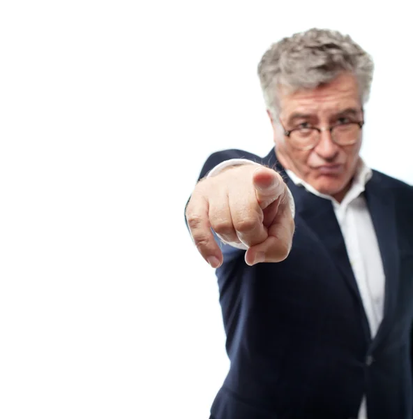 Senior cool man angry boss pointing — Stock Photo, Image
