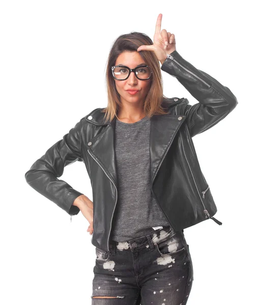 Young cool woman loser sign — Stock Photo, Image