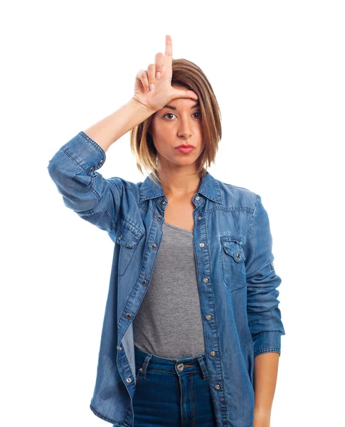 Young cool woman loser sign — Stock Photo, Image