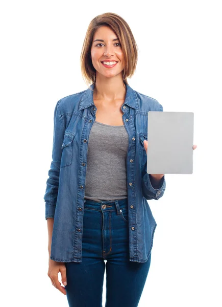 Young cool woman with blank — Stock Photo, Image