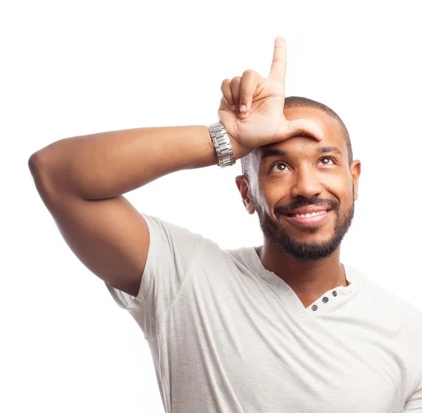 Joven fresco negro hombre perdedor signo — Foto de Stock