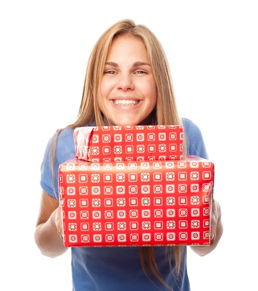 Joven cool mujer con regalos —  Fotos de Stock