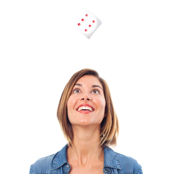 Young cool woman with a dice — Stock Photo, Image