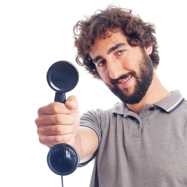 Joven loco con un teléfono — Foto de Stock