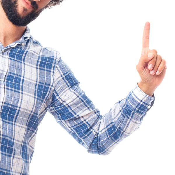 Young man pointing at up — Stock Photo, Image