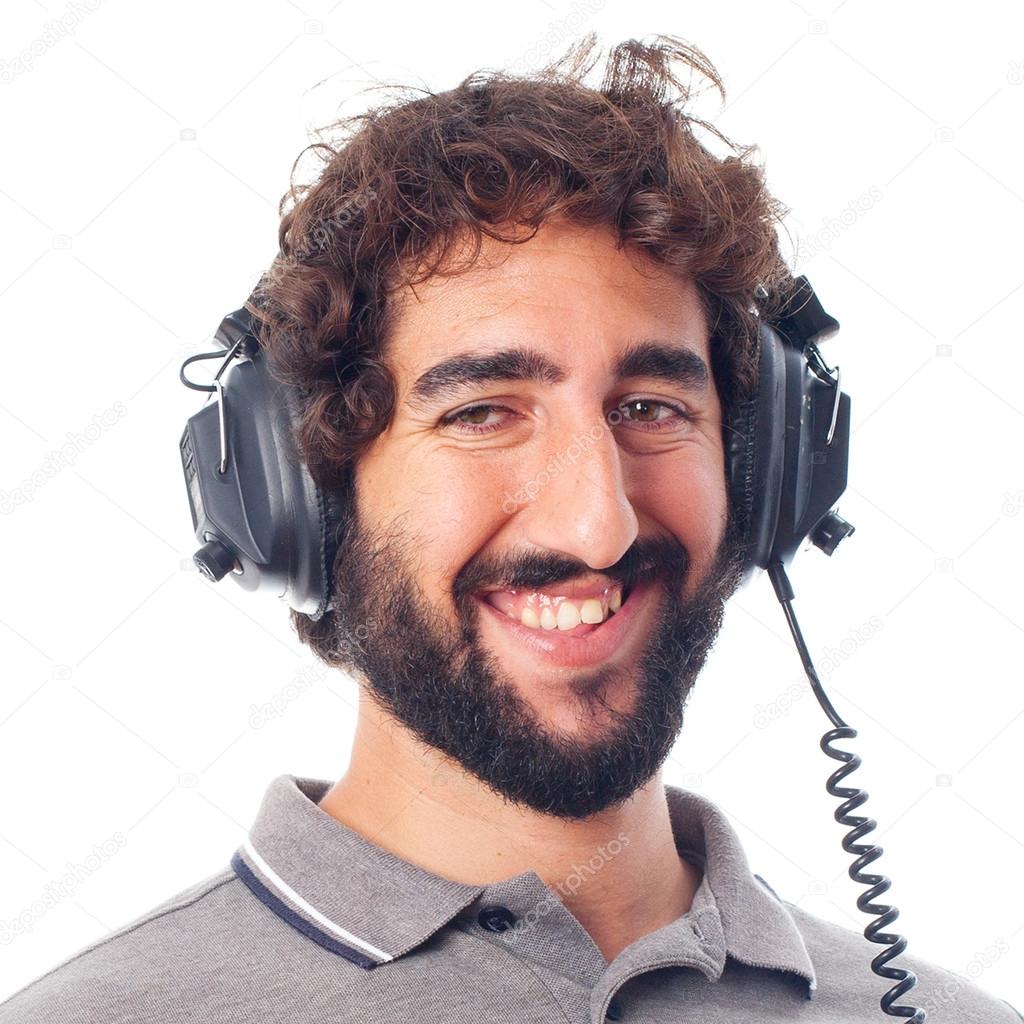 young bearded man with headphones