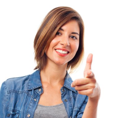 genç güzel kadın işaret