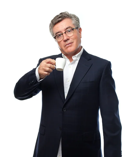 Senior cool man med en kaffe — Stockfoto