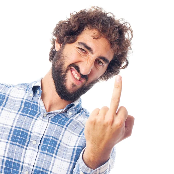 Young man fuck yiu sign — Stock Photo, Image