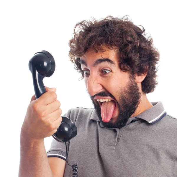 Jovem louco gritando ao telefone — Fotografia de Stock