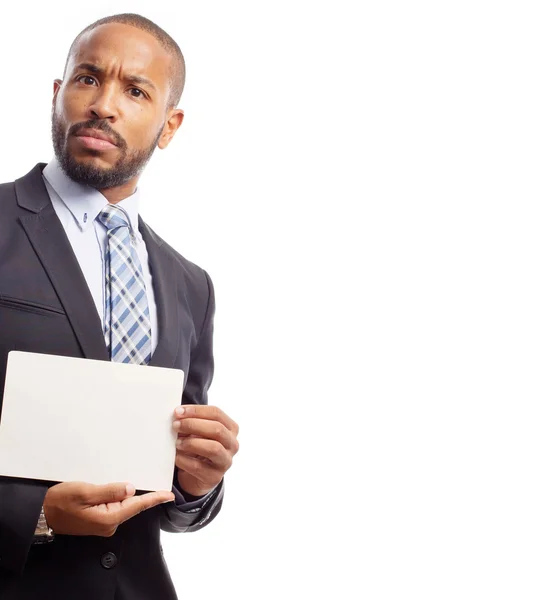 Young cool black man with a placard — Stock Photo, Image