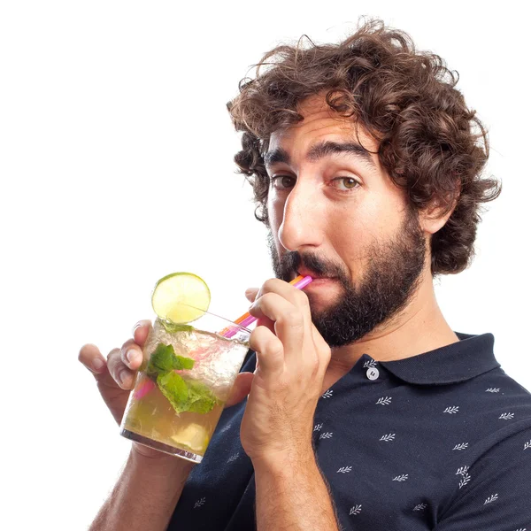 Young crazy man drinking — Stock Photo, Image