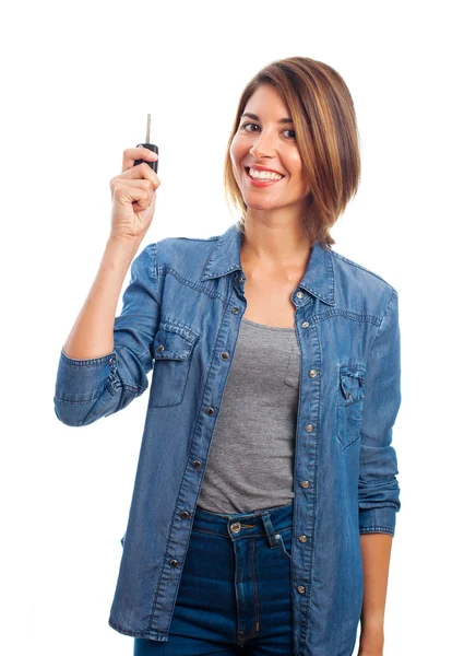 Young cool woman with car key — Stock Photo, Image