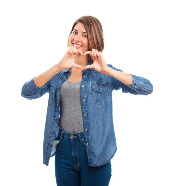 Junge coole Frau Herzenszeichen — Stockfoto