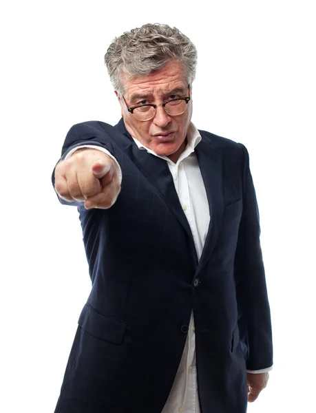 Senior cool man angry boss pointing — Stock Photo, Image