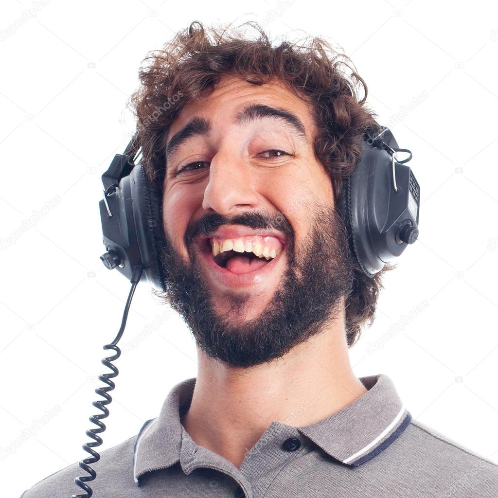 young bearded man with headphones