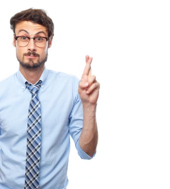 Genç çılgın işadamı parmak geçiş