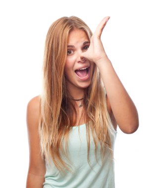 Genç güzel kadın işareti şaka