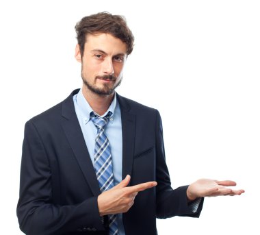 Genç çılgın işadamı jest göster
