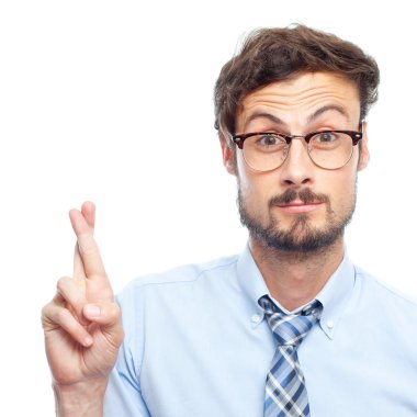 Genç çılgın işadamı parmak geçiş